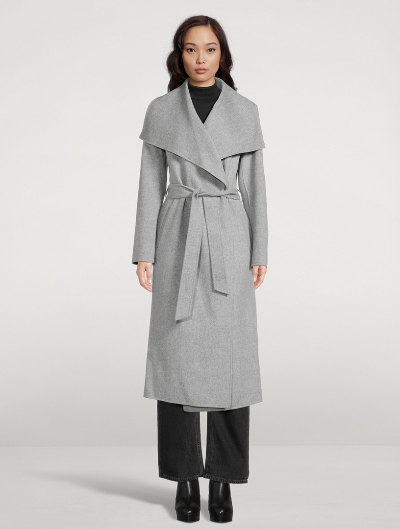 Long grey wrap store coat