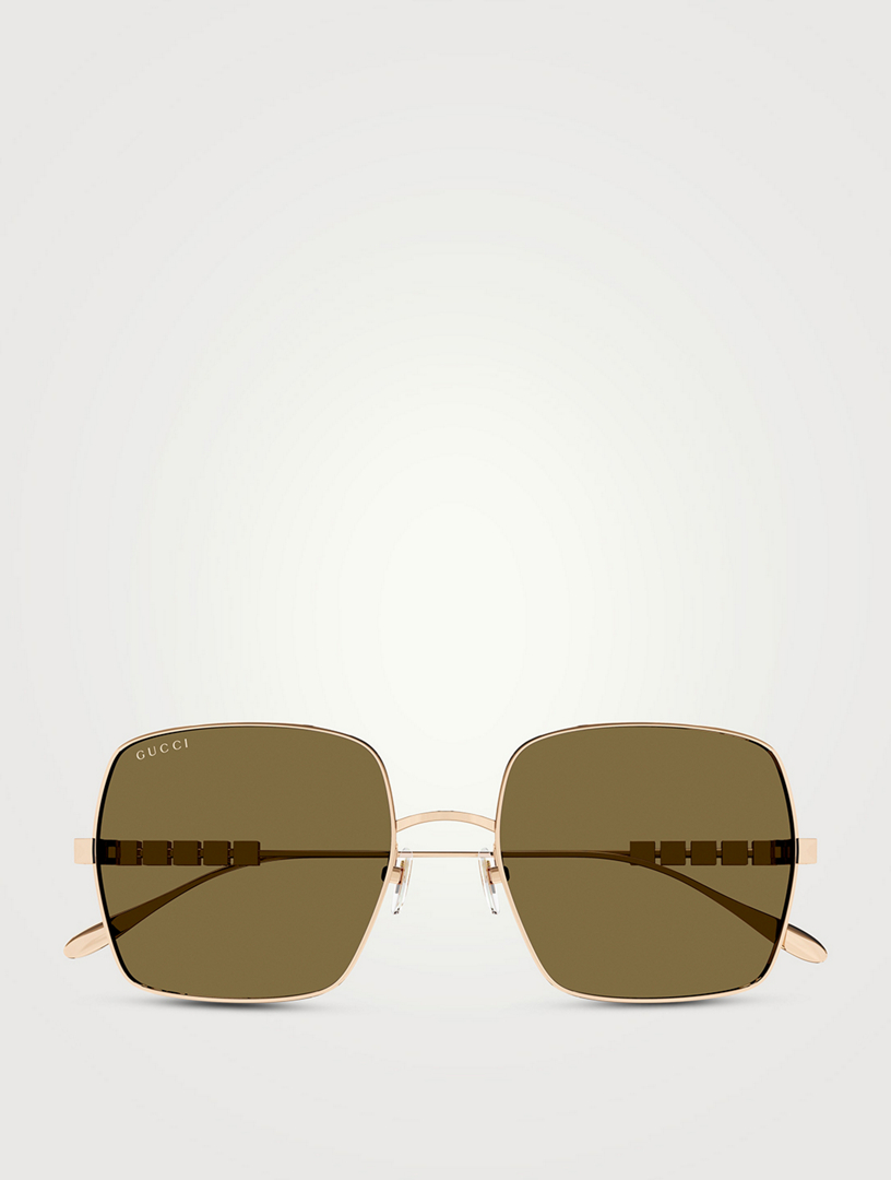 Gucci Chain Oversize Square Charm Sunglasses in Shiny Endura Gold