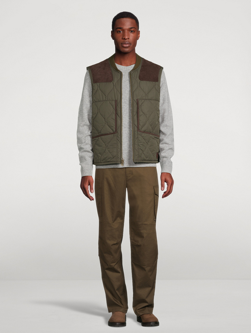 Suede-Trim Quilted Vest