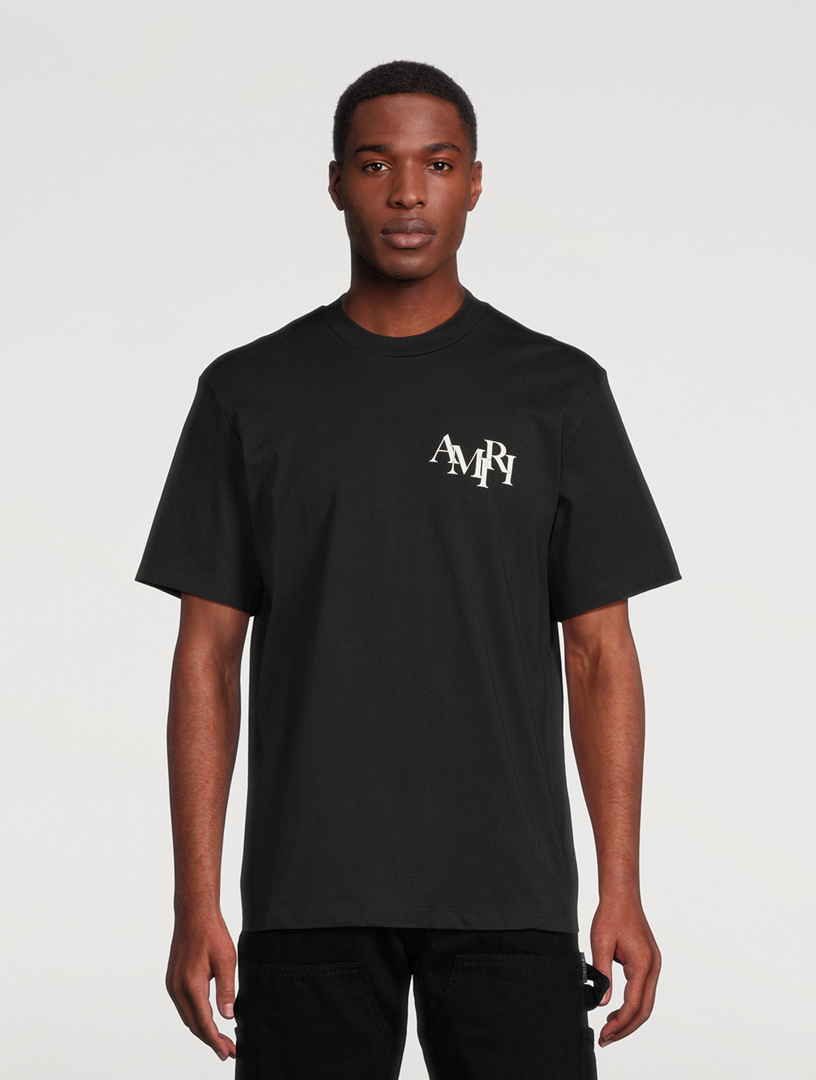 【関税込み】AMIRI ブラック 'Amiri' Staggered Logo Tシャツ AMIRI Staggered Logo T-shirt | Black | FARFETCH CA