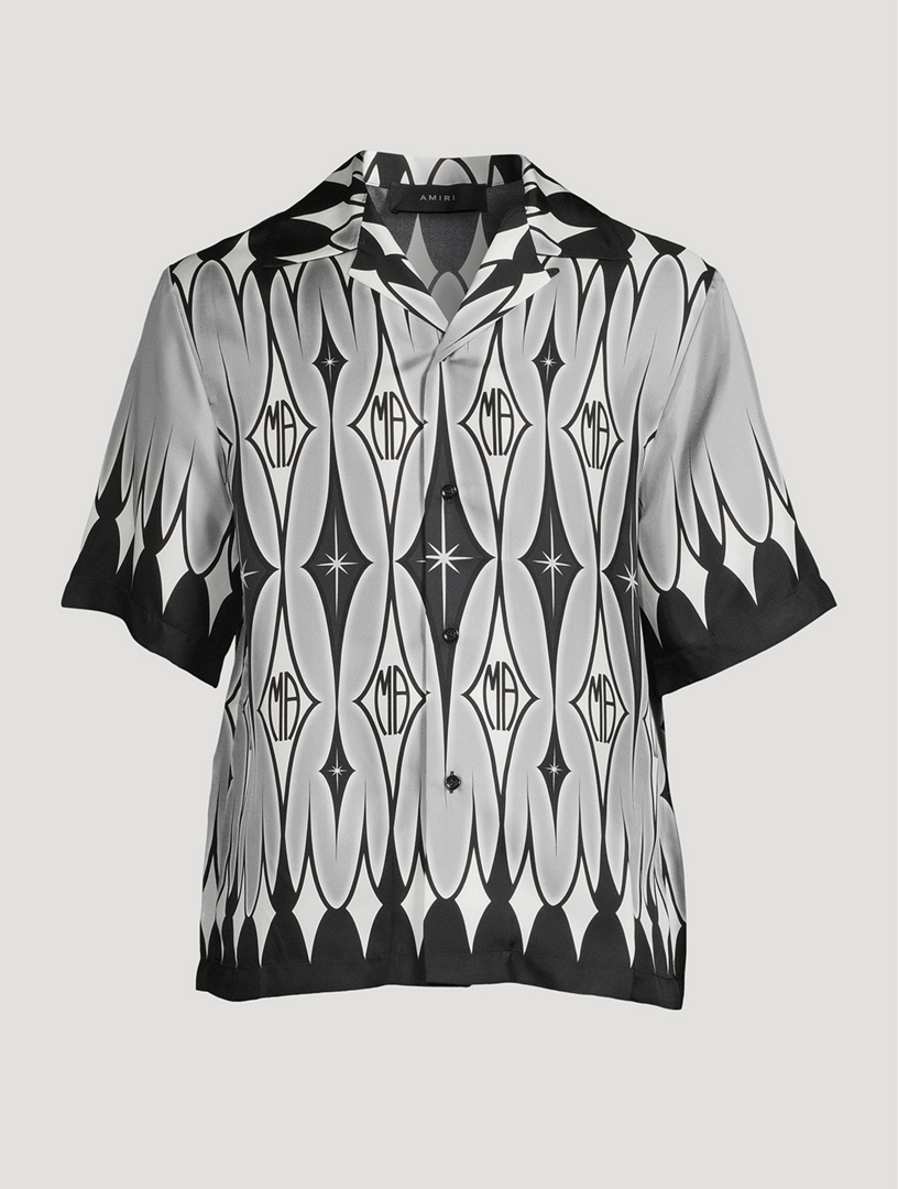 Amiri Argyle Monogram Silk Button-Up Shirt in Aqua