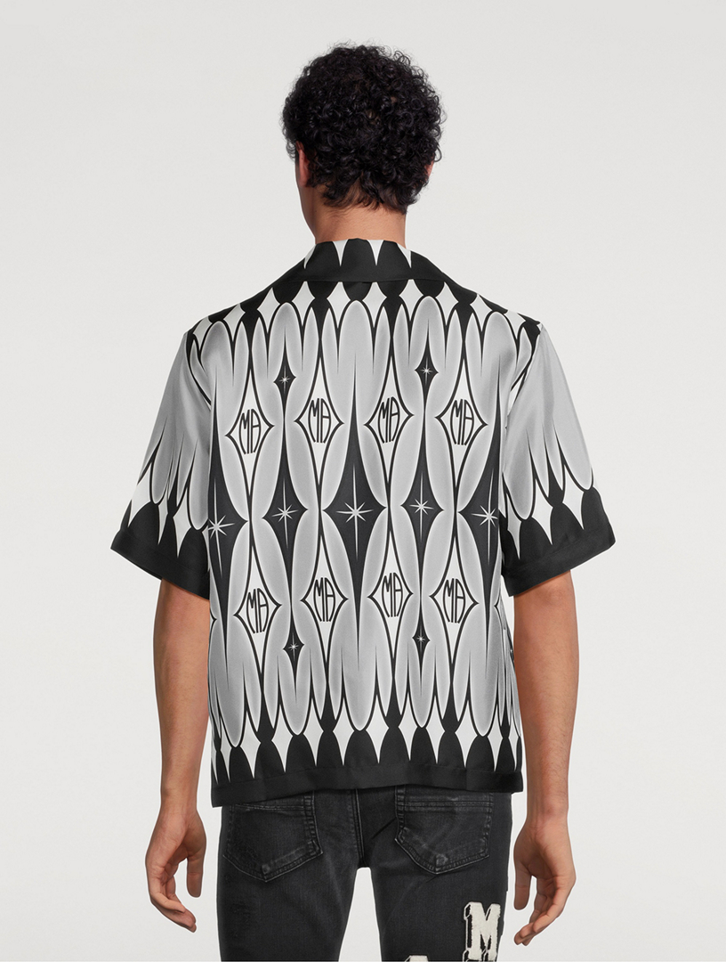 Amiri Argyle Monogram Silk Button-Up Shirt in Aqua