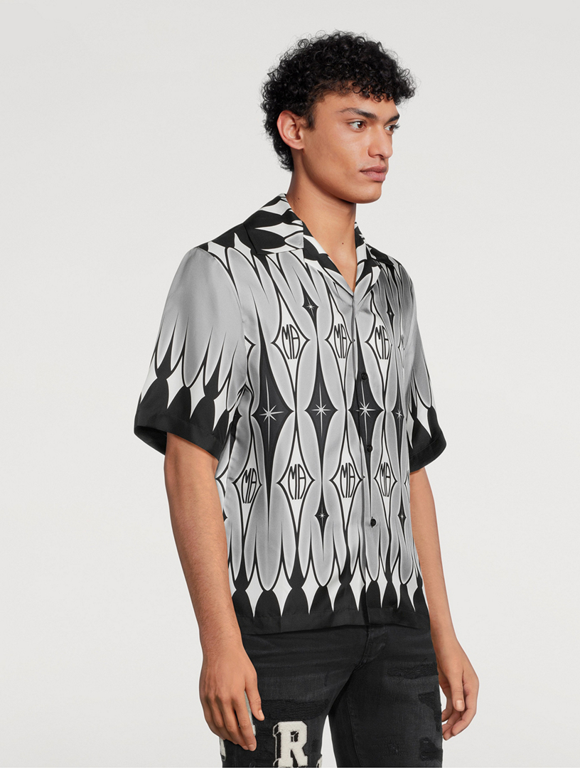 Silk Short-Sleeve Shirt Argyle Print