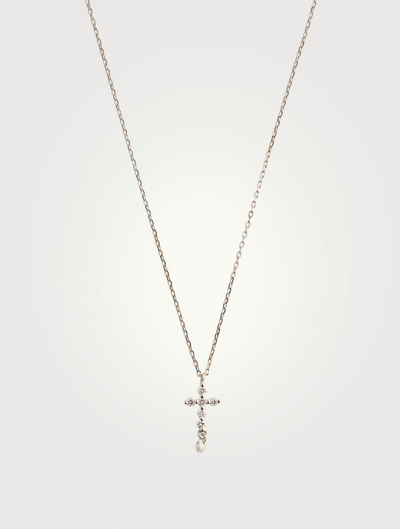 18K White Gold Cross Necklace With Diamonds