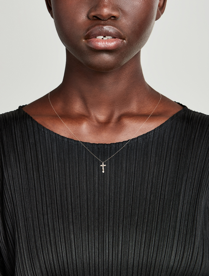 18K White Gold Cross Necklace With Diamonds