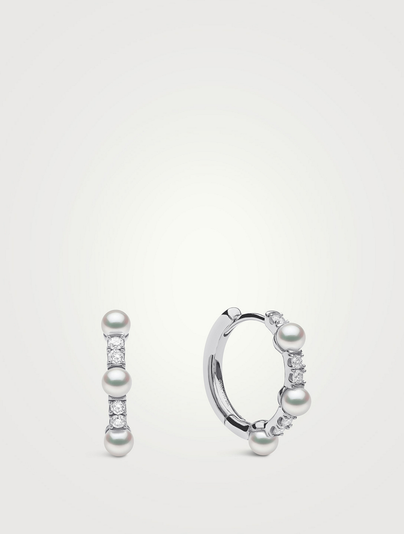 Eclipse 18K White Gold Akoya Pearl And Diamond Earrings