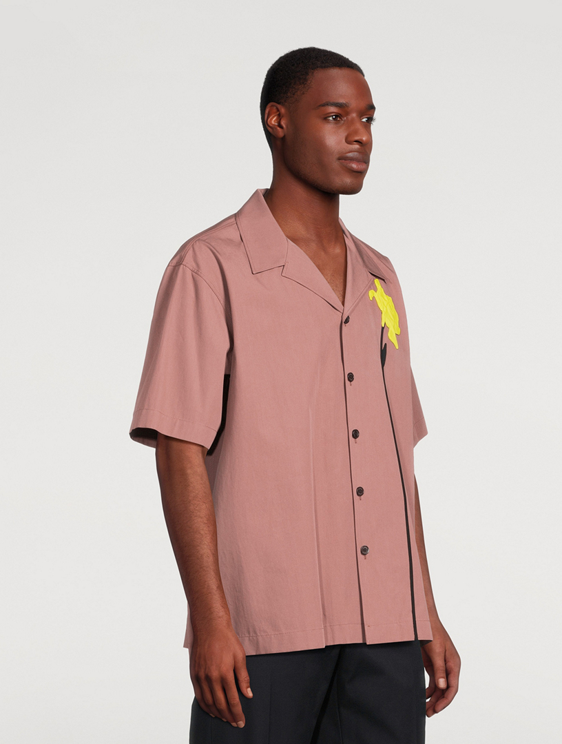 Poplin Bowling Shirt With Floral Embroidery