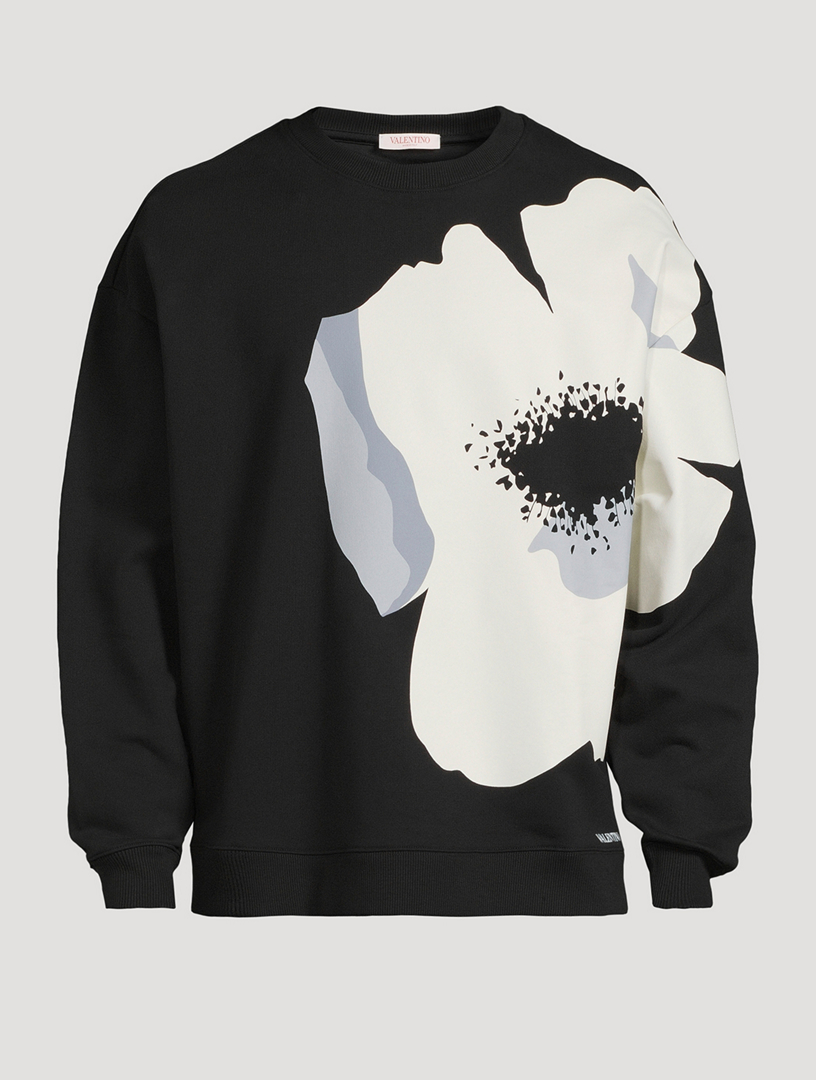 Cotton Sweatshirt Flower Portrait Print