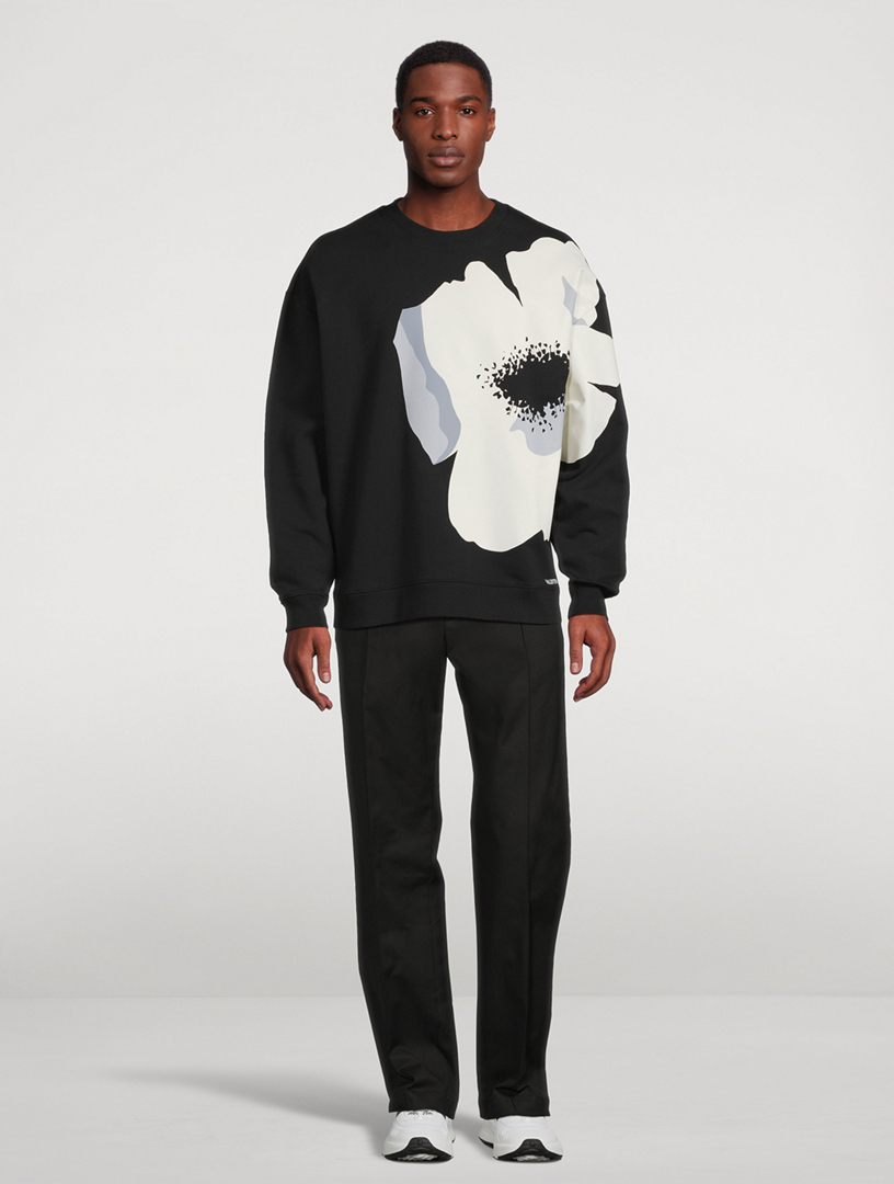 Cotton Sweatshirt Flower Portrait Print