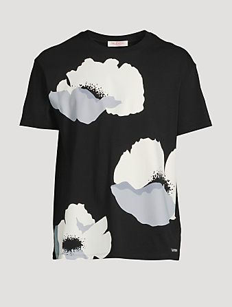 Cotton T-Shirt In Flower Portrait Print