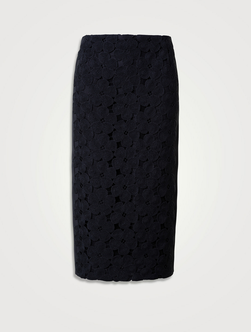 Anemone-Embroidered Pencil Skirt