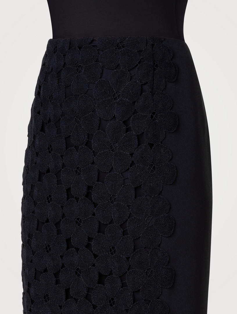 Anemone-Embroidered Pencil Skirt