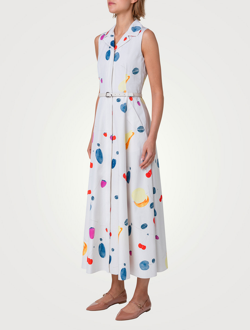 Belted Poplin Shirt Dress Fruit Print