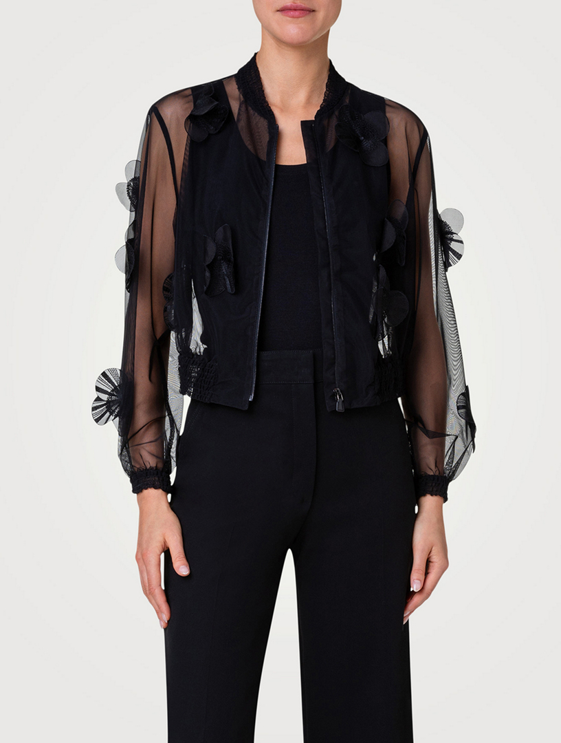 AKRIS Poppy Applique Organza Bomber Jacket Yorkdale Mall
