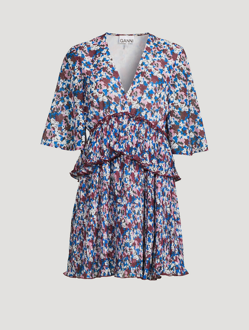 GANNI Pleated Georgette Flounce Mini Dress | Holt Renfrew