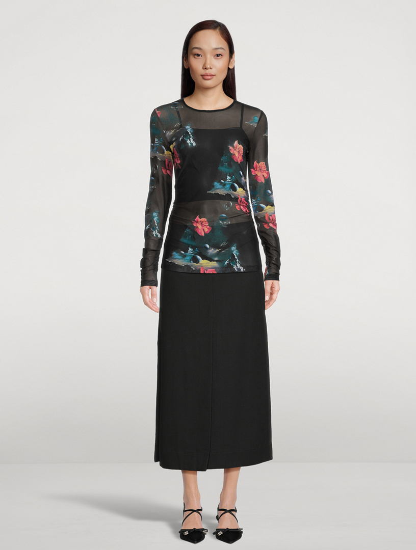 Mesh Printed Long-Sleeve Top