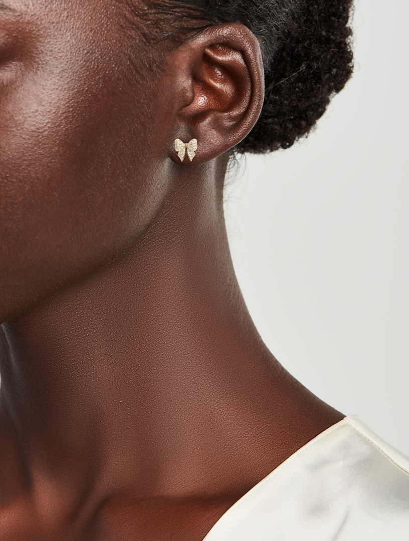 Gold Bow Stud Earring With Diamonds With Diamonds
