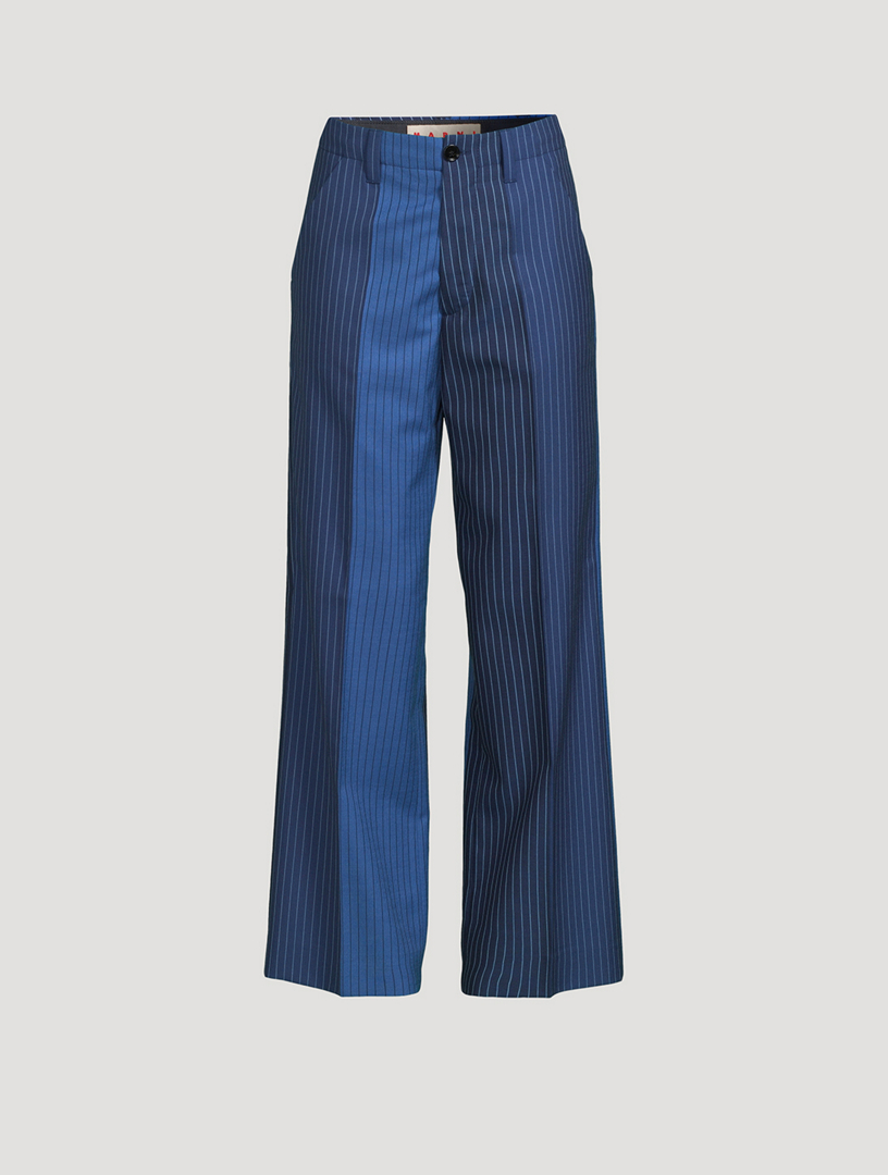 Wool Straight-Leg Pants Striped Print