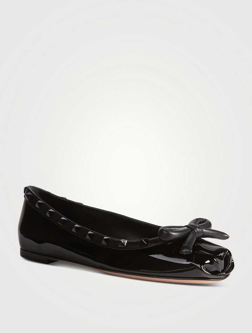 Rockstud Bow Patent Leather Ballet Flats