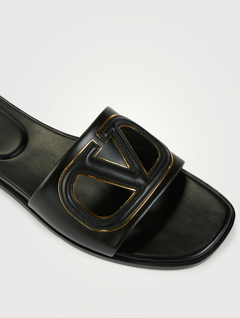 サンダル・ミュール VALENTINO GARAVANI VLOGO CUT-OUT LEATHER SANDALS Vlogo Cut-out Laminated Nappa Leather Slide Sandal for Woman