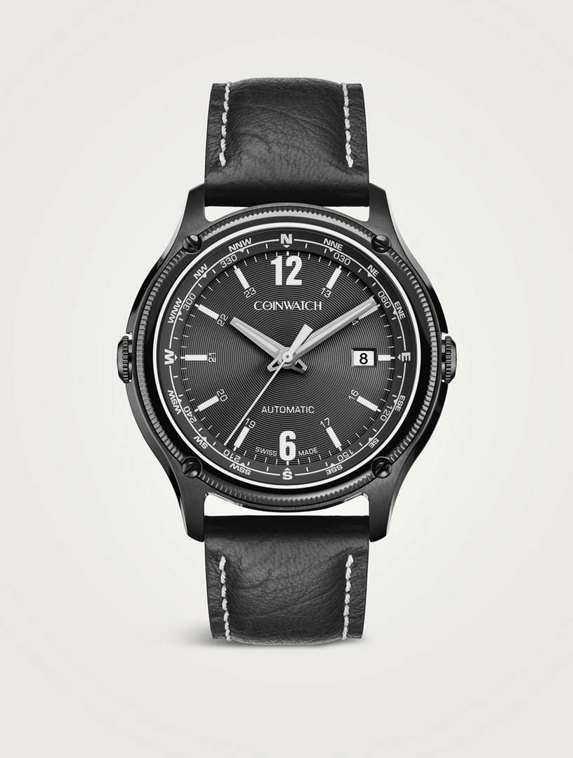 COINWATCH Medallion PVD Compass Watch  Black