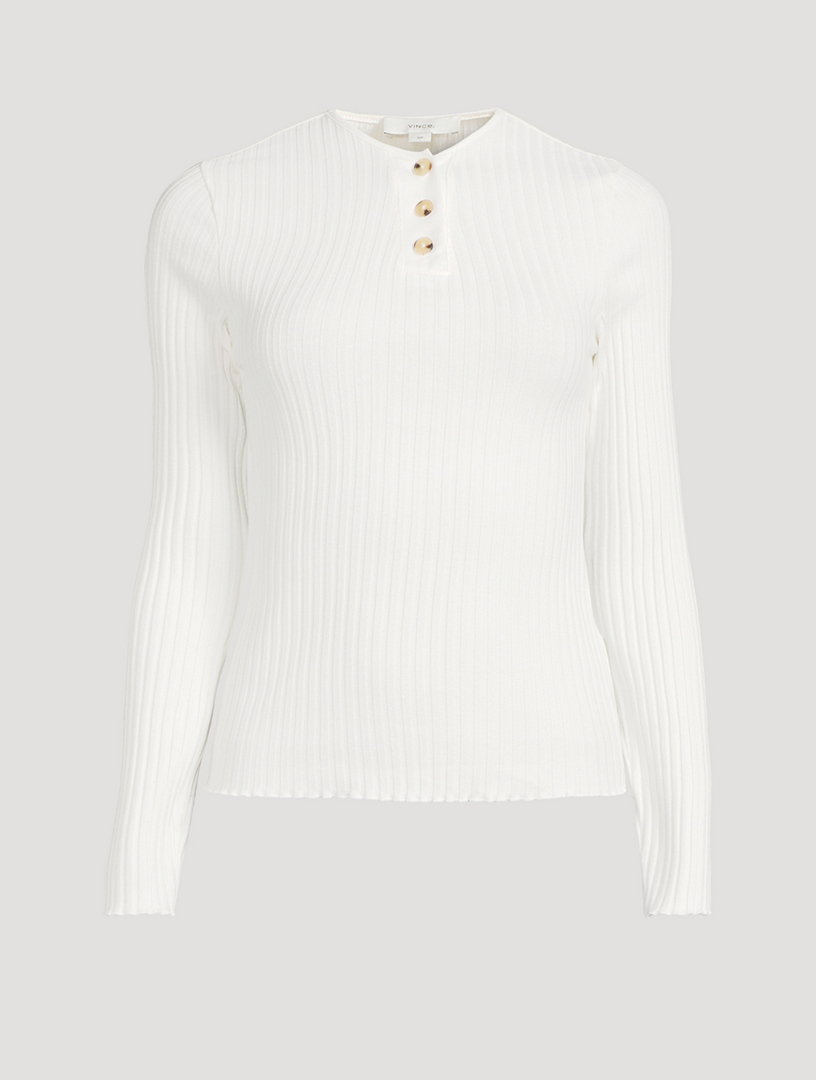 VINCE Ribbed Long-Sleeve Henley Shirt