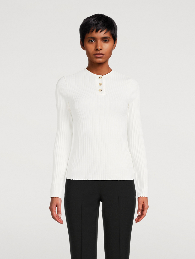 VINCE Ribbed Long-Sleeve Henley Shirt