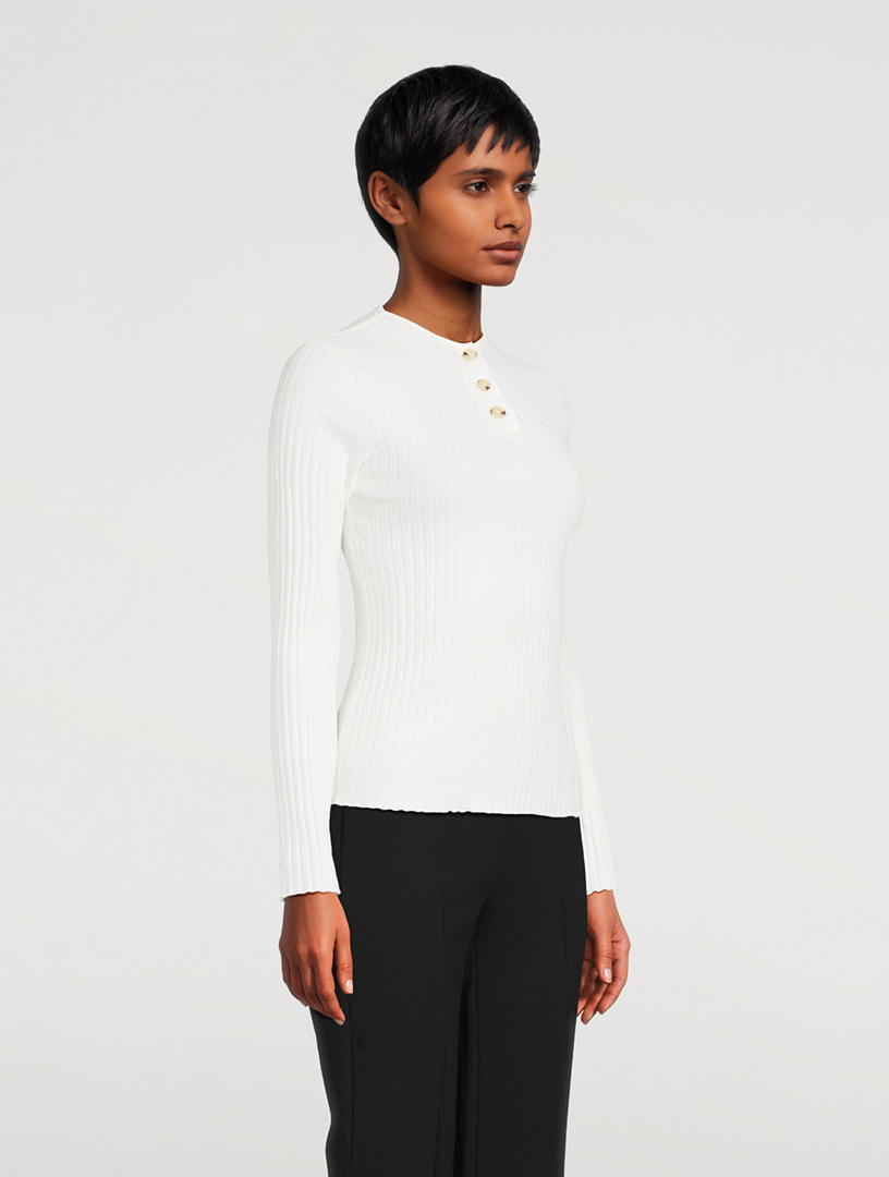 Ribbed Long-Sleeve Henley Shirt