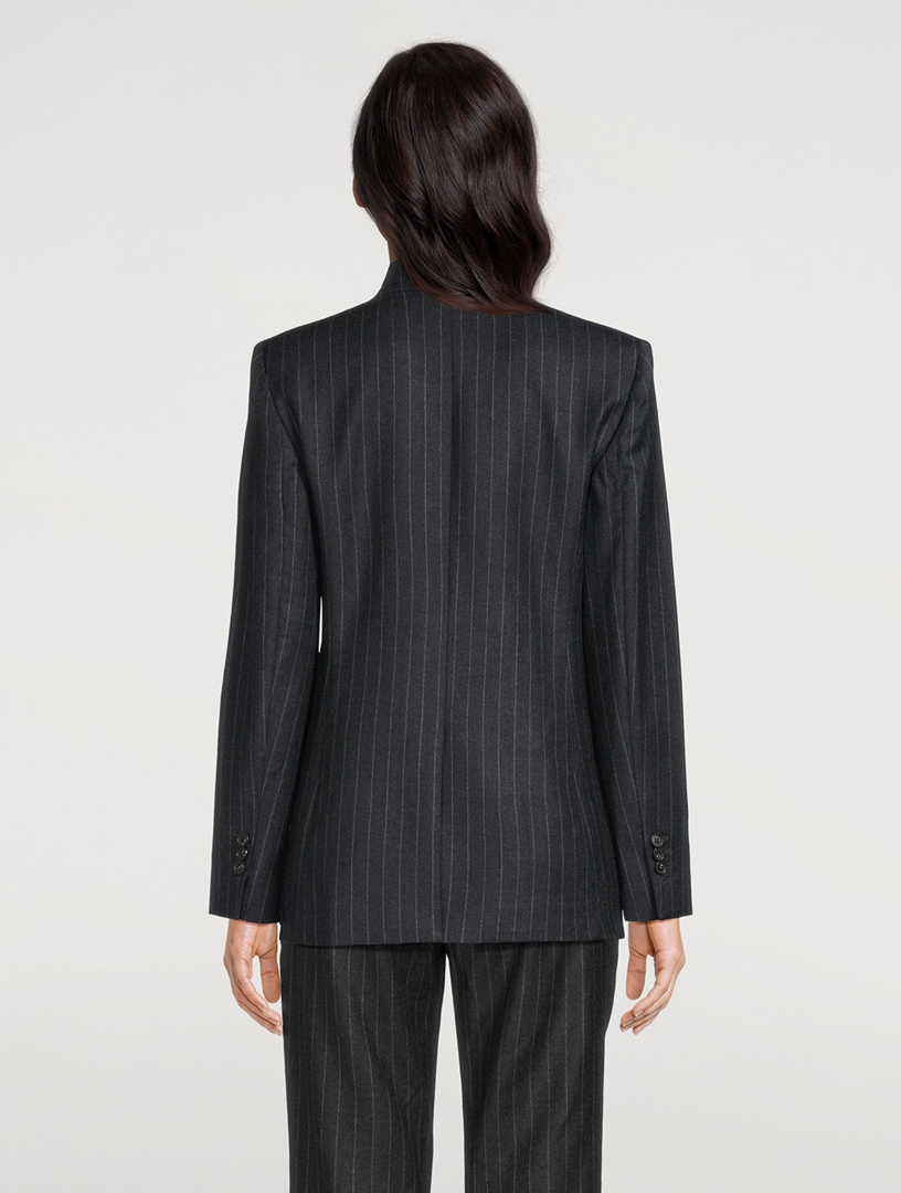 Double-Breasted Wool Blazer Pinstripe Print