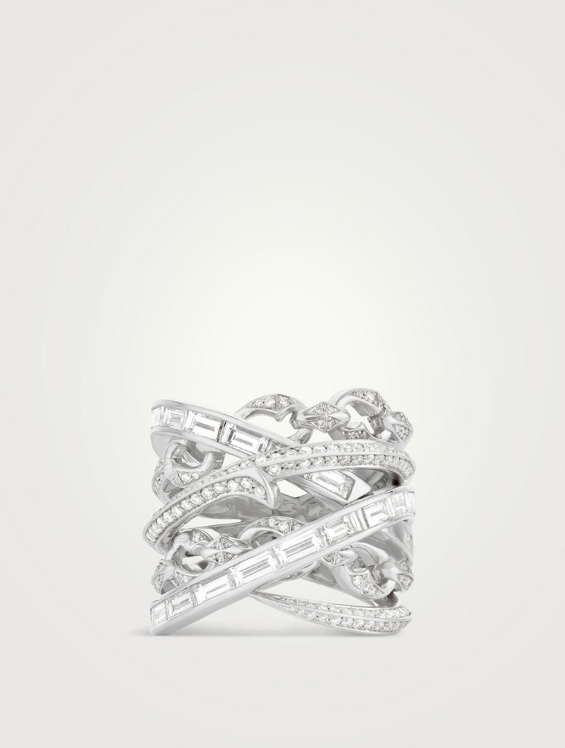 Thorn Embrace Bound Together 18K White Gold Big Band Ring With Diamonds