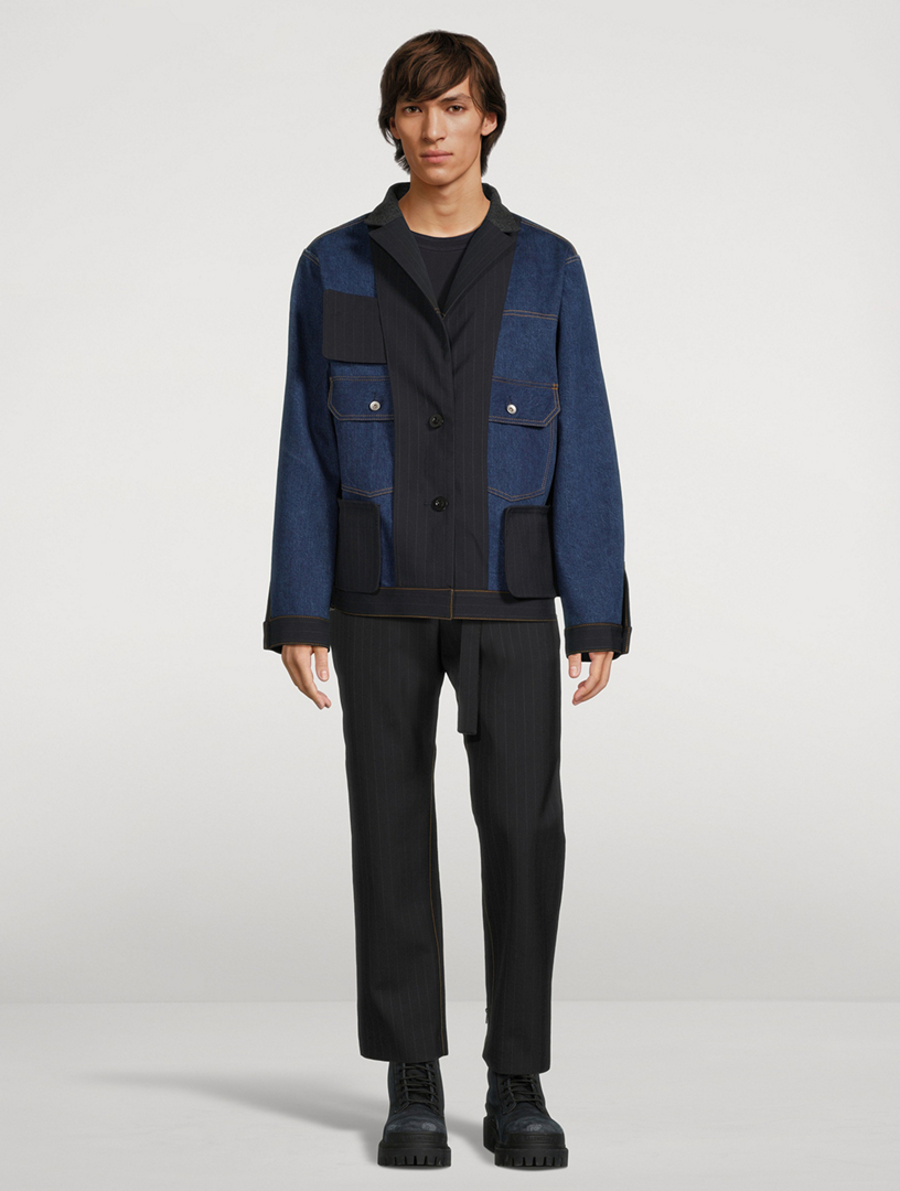 SACAI Bonding Jacket In Chalk Stripe Print | Holt Renfrew