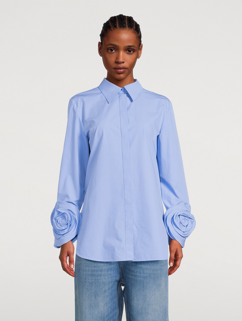 Compact Poplin Shirt With Rose Appliqué