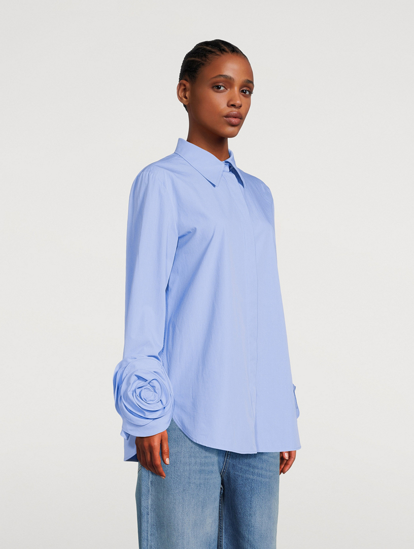 Compact Poplin Shirt With Rose Appliqué