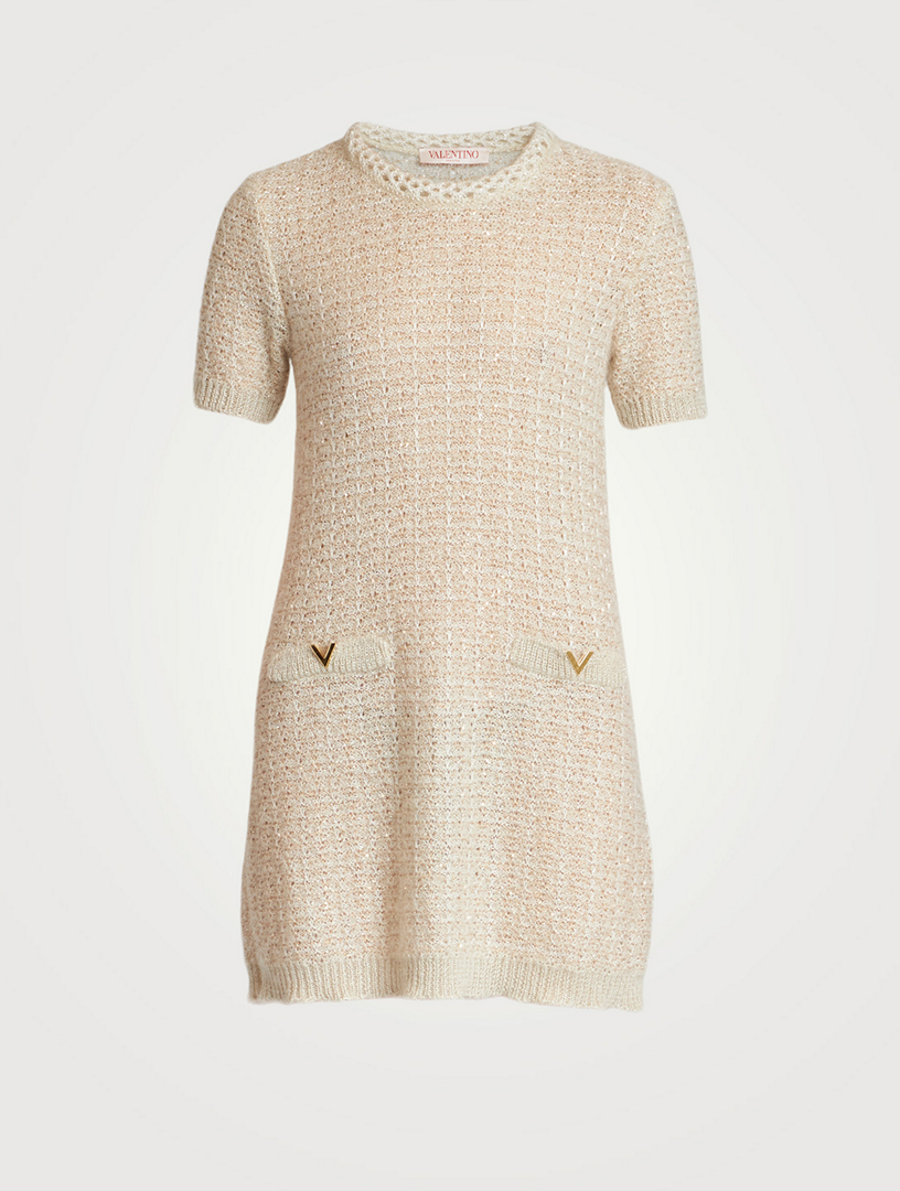 Knit Short-Sleeve Mini Dress