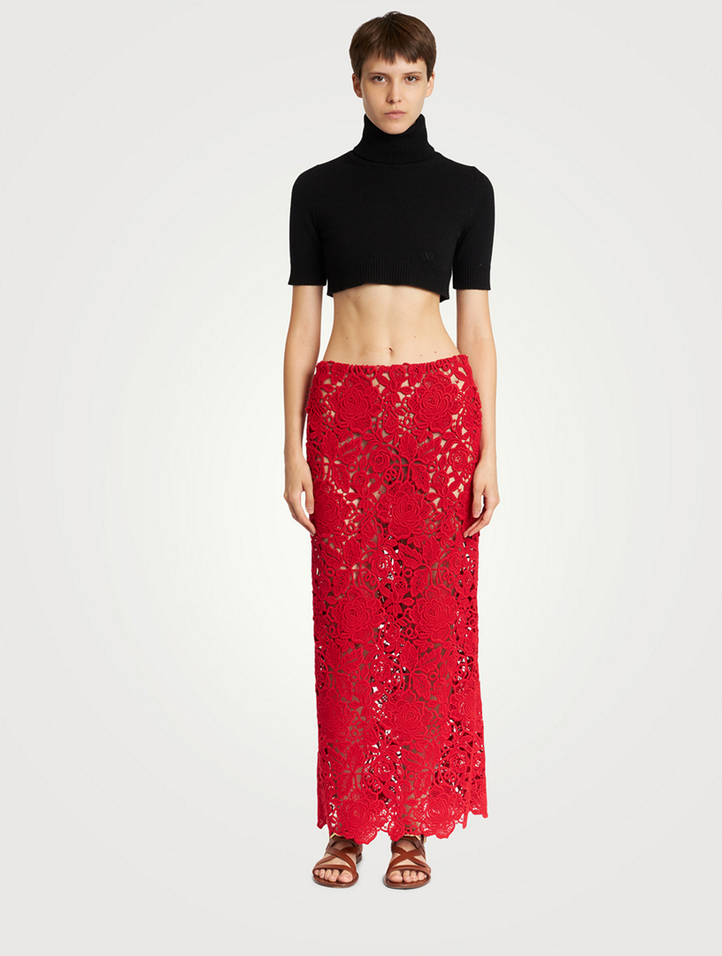 Rose Guipure Lace Midi Skirt