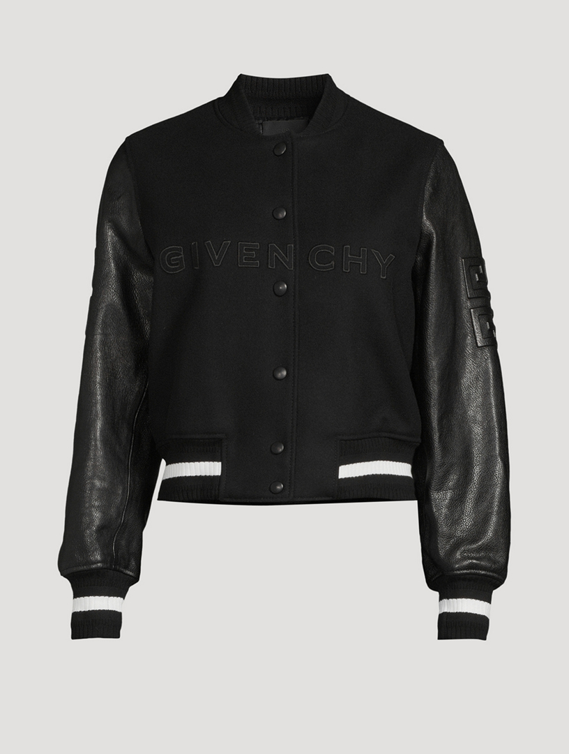 Wool And Leather Cropped Varsity Jacket