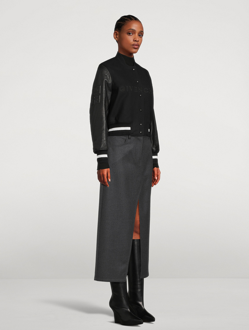 GIVENCHY Wool And Leather Cropped Varsity Jacket | Holt Renfrew