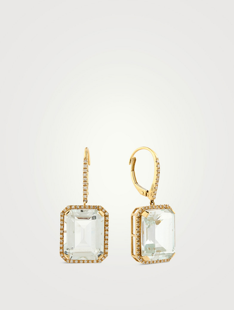 18K Gold White Topaz Portrait Earrings With Diamonds