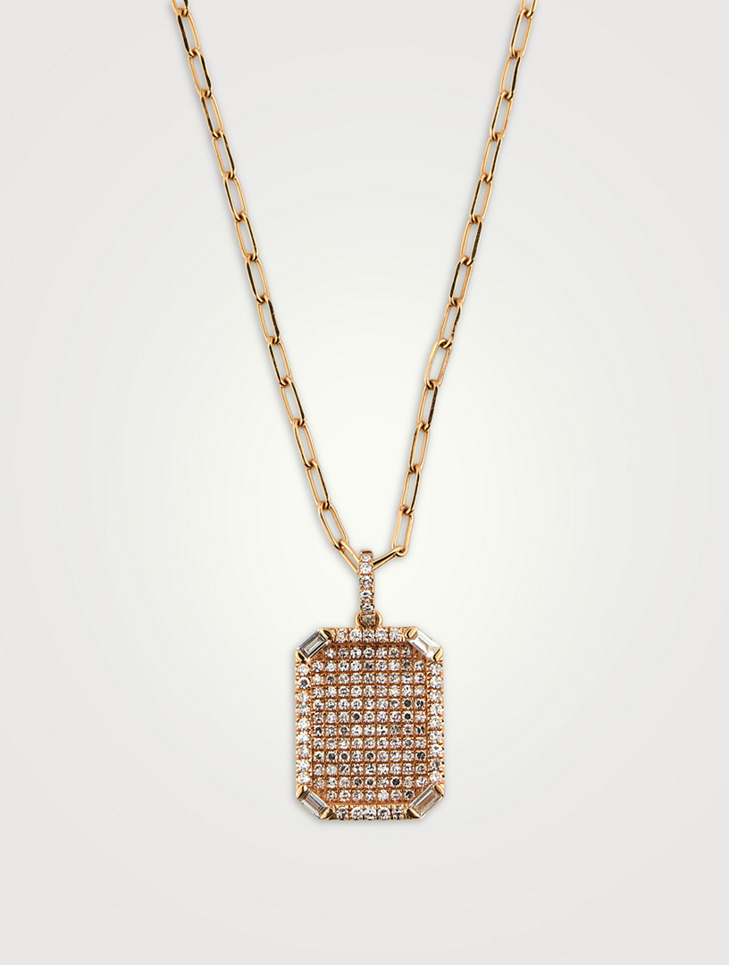 18K Rose Gold ID Pendant Necklace With Diamonds