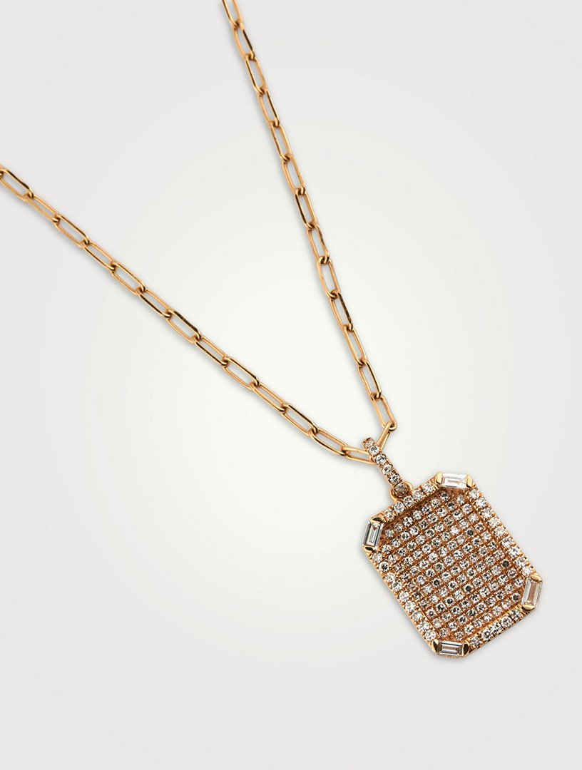 18K Rose Gold ID Pendant Necklace With Diamonds