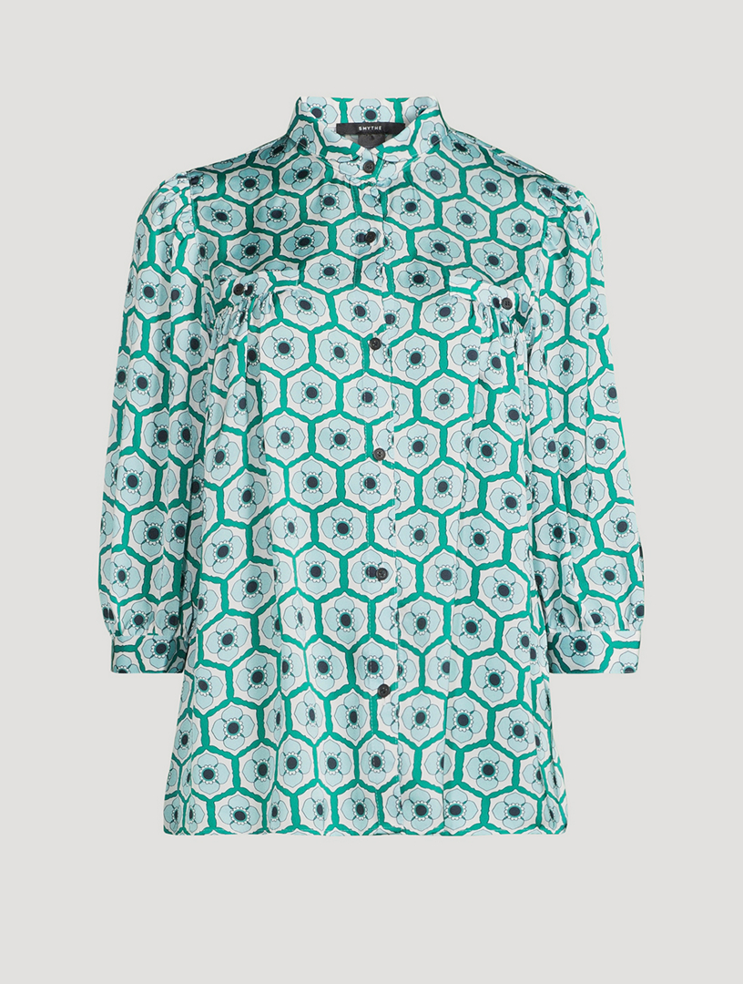 Satin Shirt Geometric Print