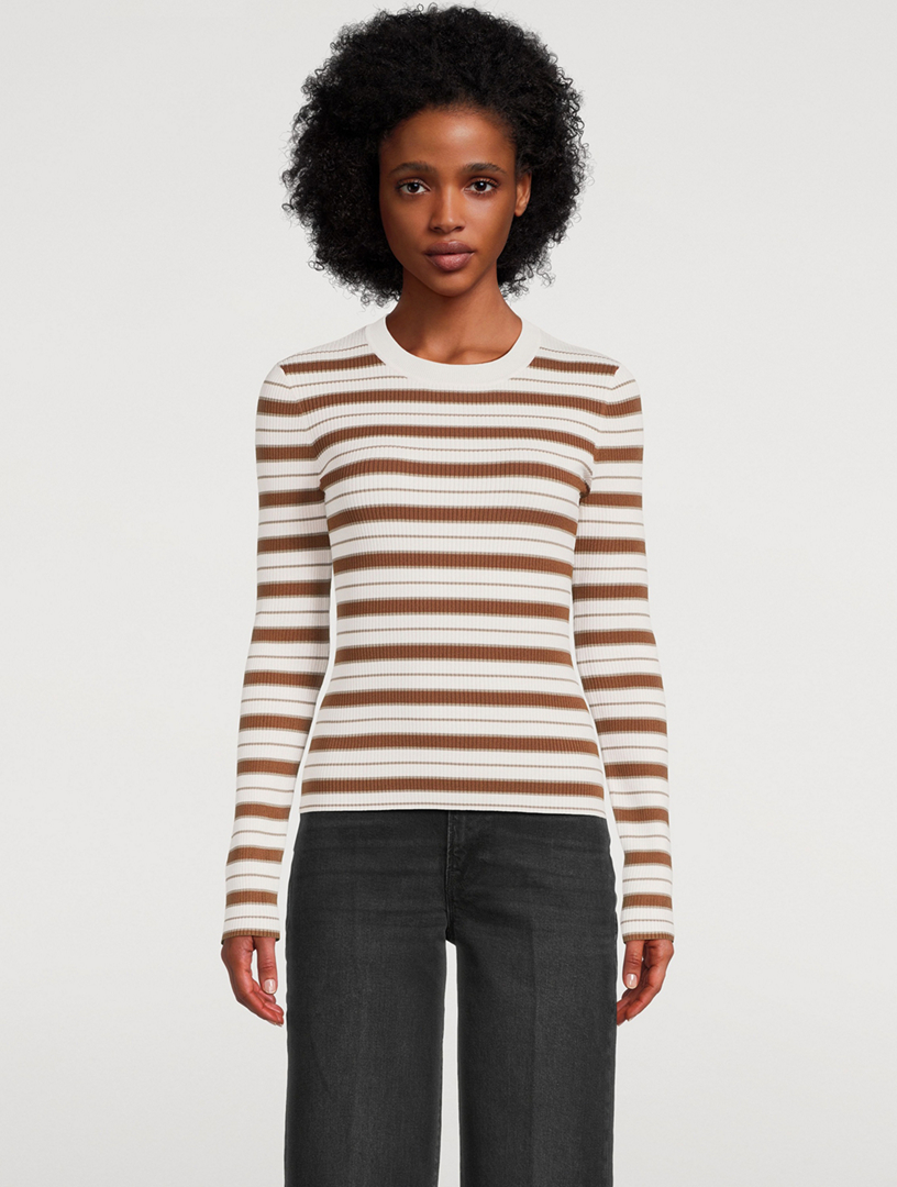 Women's striped crew neck on sale sweater