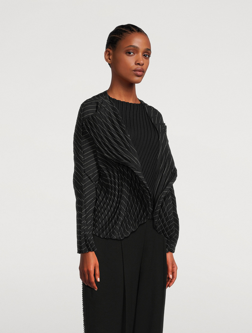 ISSEY MIYAKE Curved Pleats Jacket In Stripe Print | Holt Renfrew