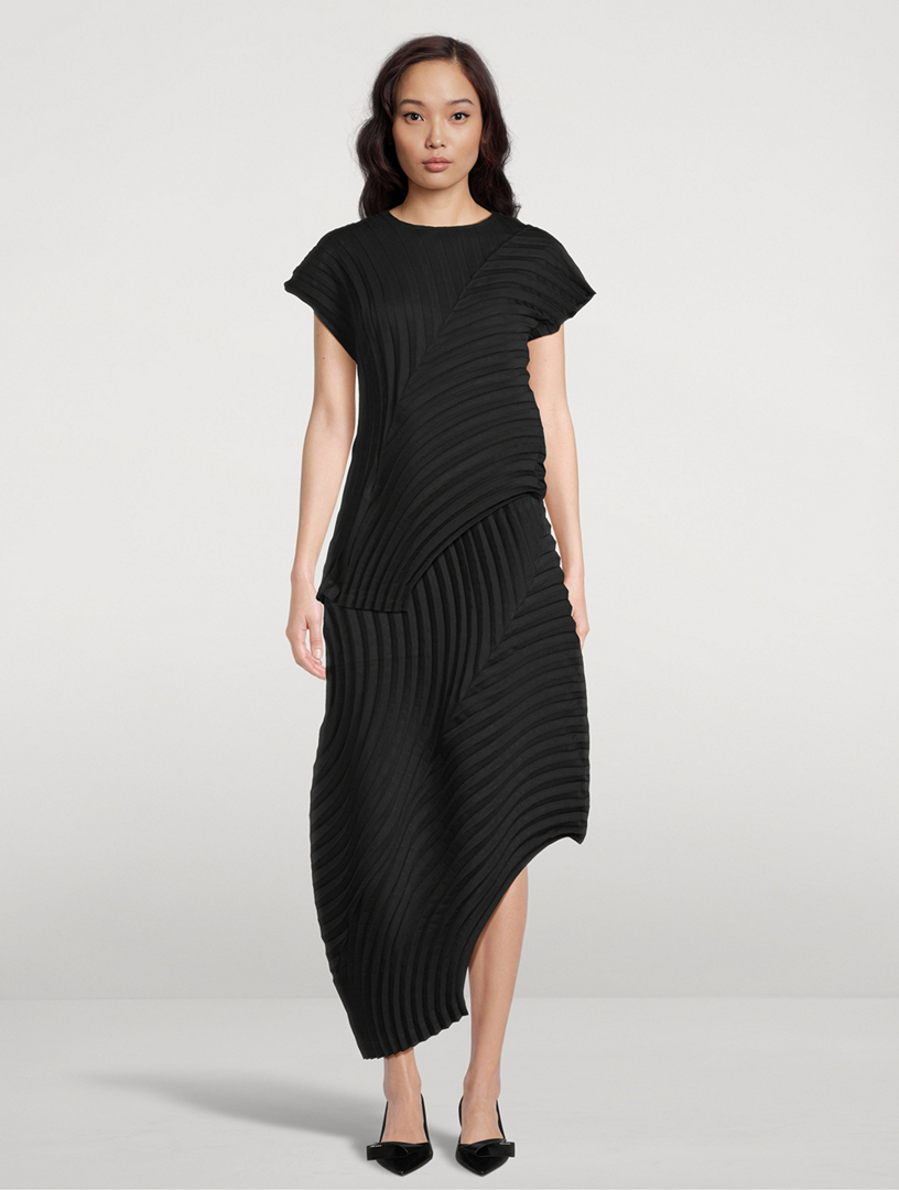 Curved Pleats Midi Skirt