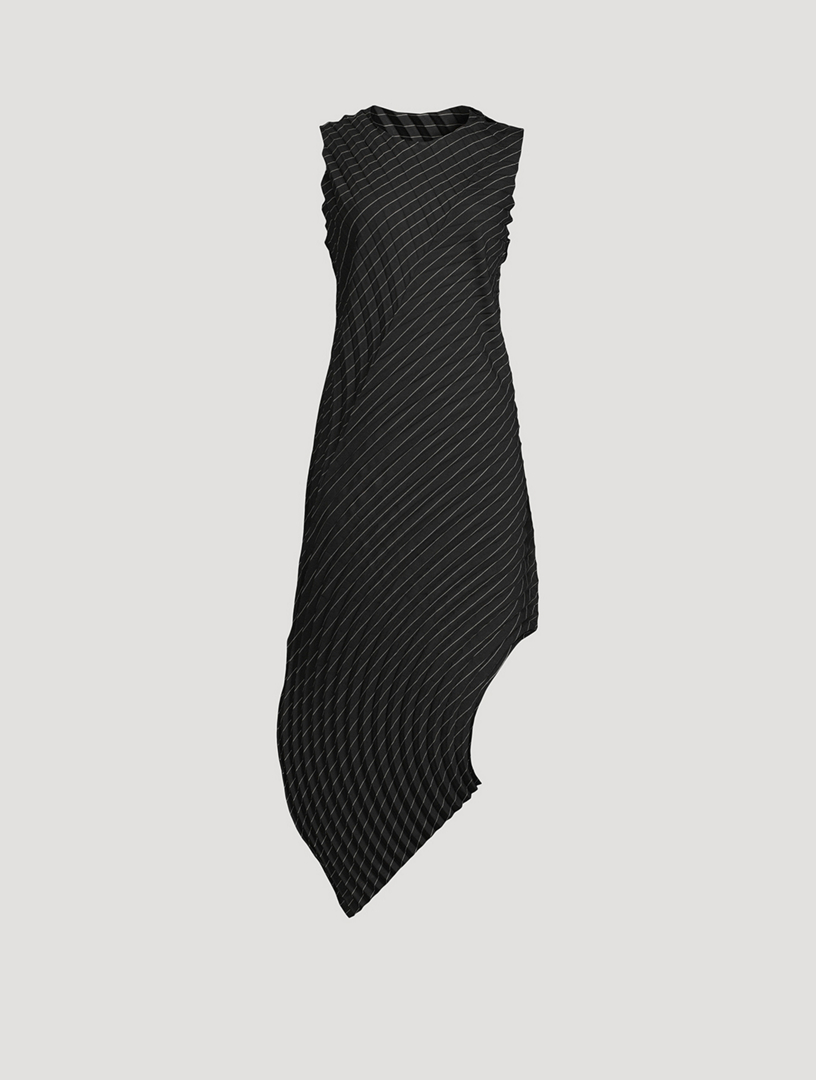 Curved Pleats Wool-Blend Midi Dress