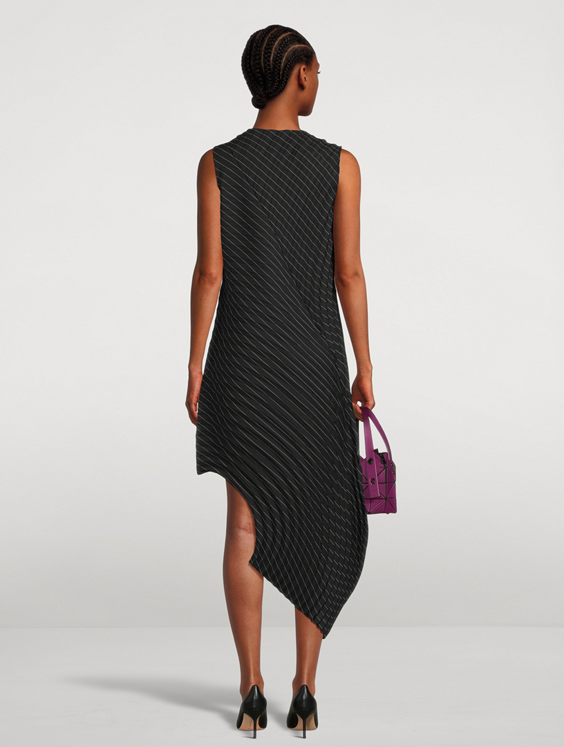 Curved Pleats Wool-Blend Midi Dress