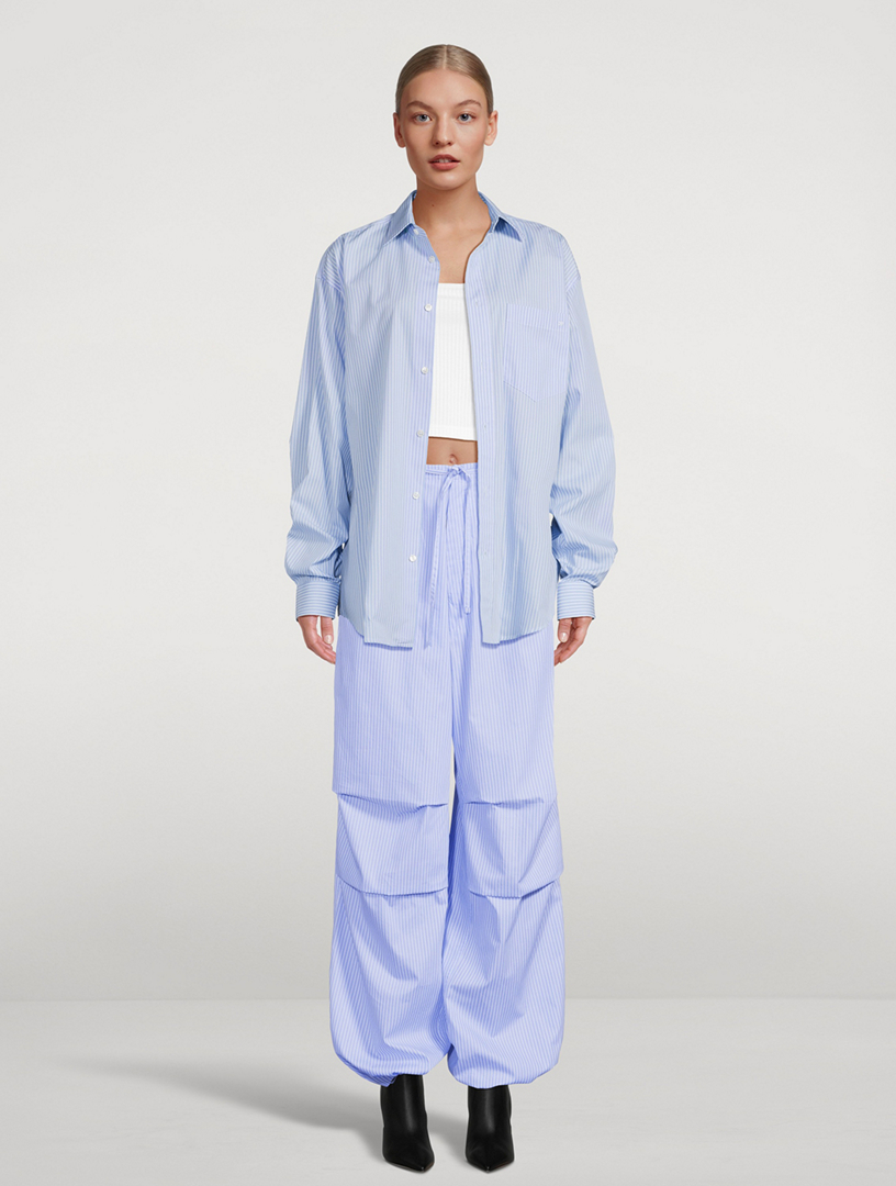 Daisy Wide-Leg Poplin Trousers Stripe Print
