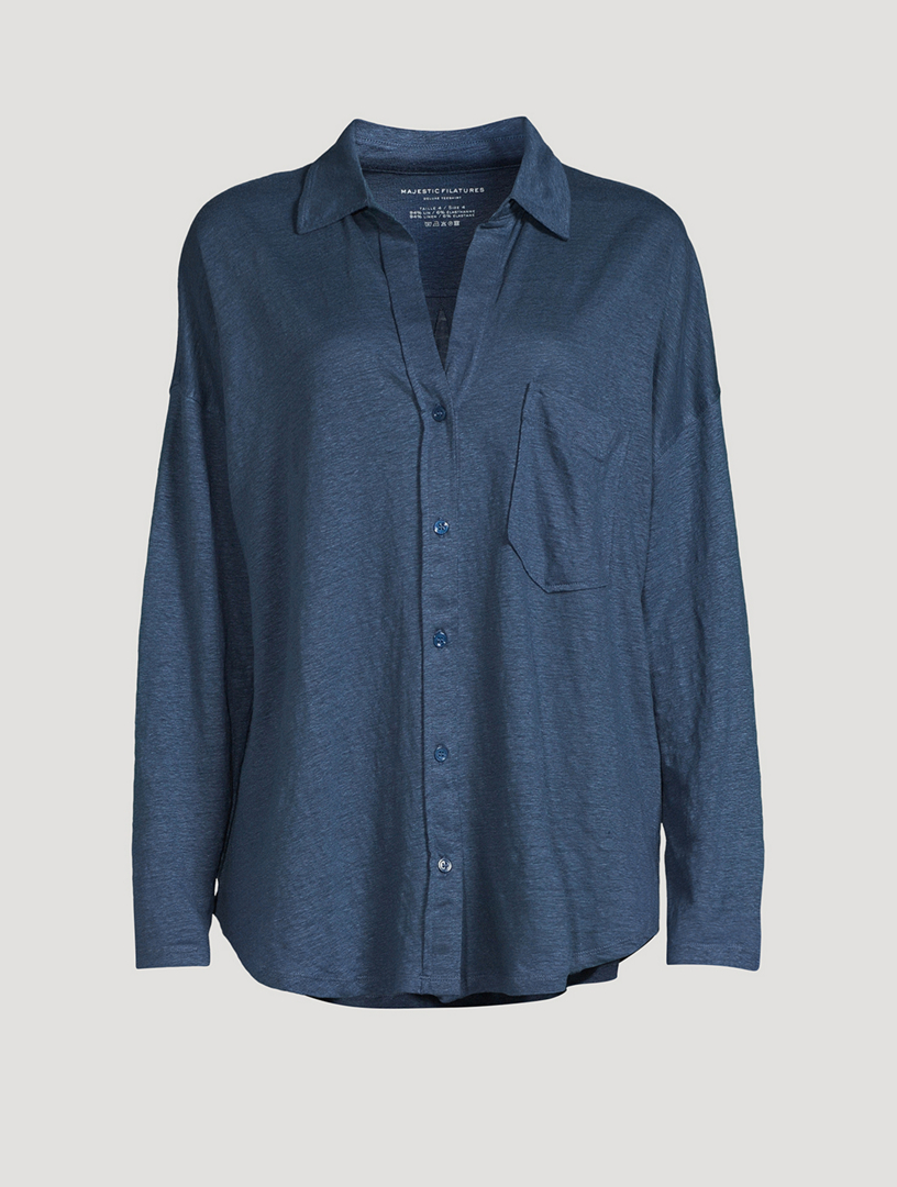 VINCE Smocked Long-Sleeve Shirt