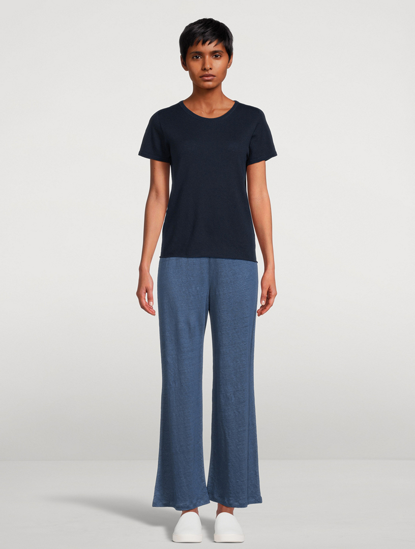 Stretch-Linen Wide Leg Pants