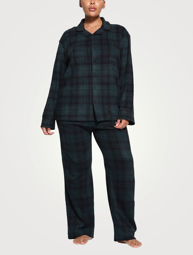 Fleece Sleep Unisex Pajama Set In Plaid Print